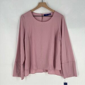 APT. 9 Pink Metallic Striped‎ Crepe Chiffon High Low Long Sleeve Women's Top M